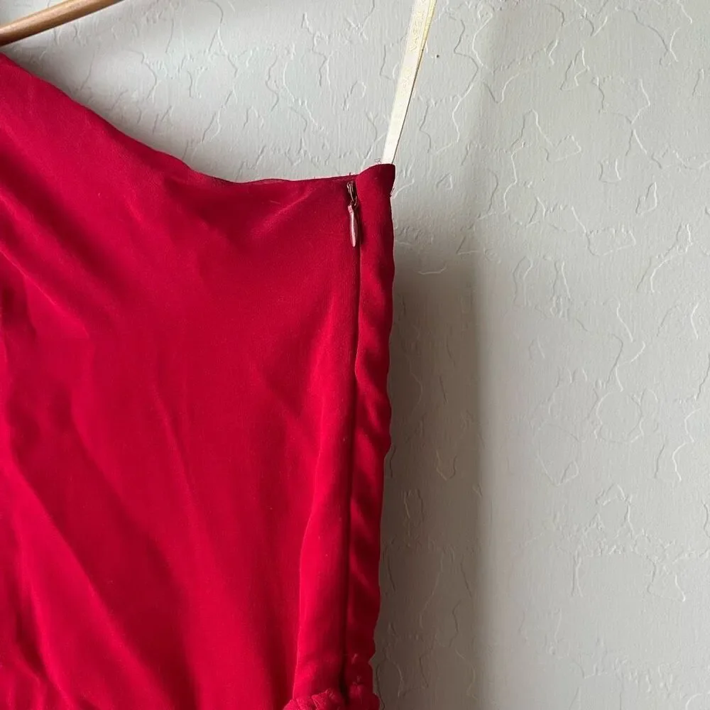 Naeem Khan Red 100% Silk Draped One-Shoulder Braided Waist‎ Chiffon Gown Size 4 - Picture 9 of 13